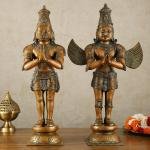 Pure Brass Divine Vahana Pair with Vintage Bronze Finish | Hanuman 21.5" & Garuda 22" | Total 21 kg Sacred Art | Heritage Guardian Murti